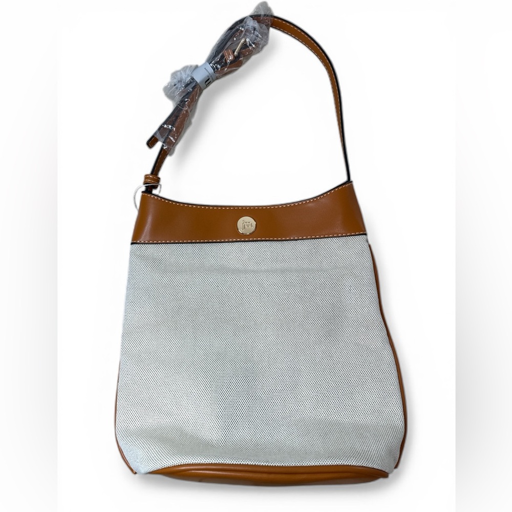 Elegant Beige and Brown Canvas Bucket Bag
